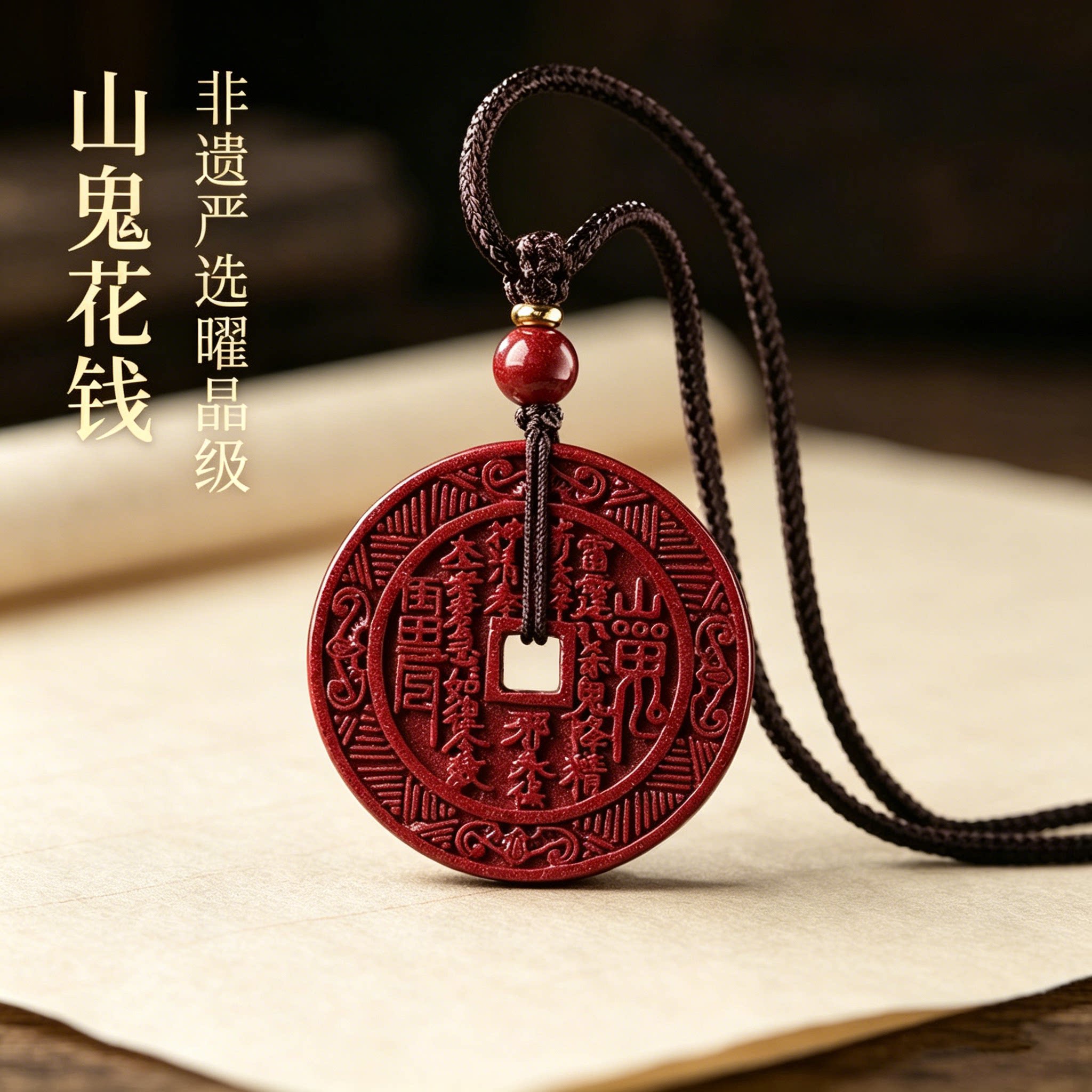 正品天然朱砂山鬼花钱吊坠本命年高含量紫金砂护身符挂件项链礼物