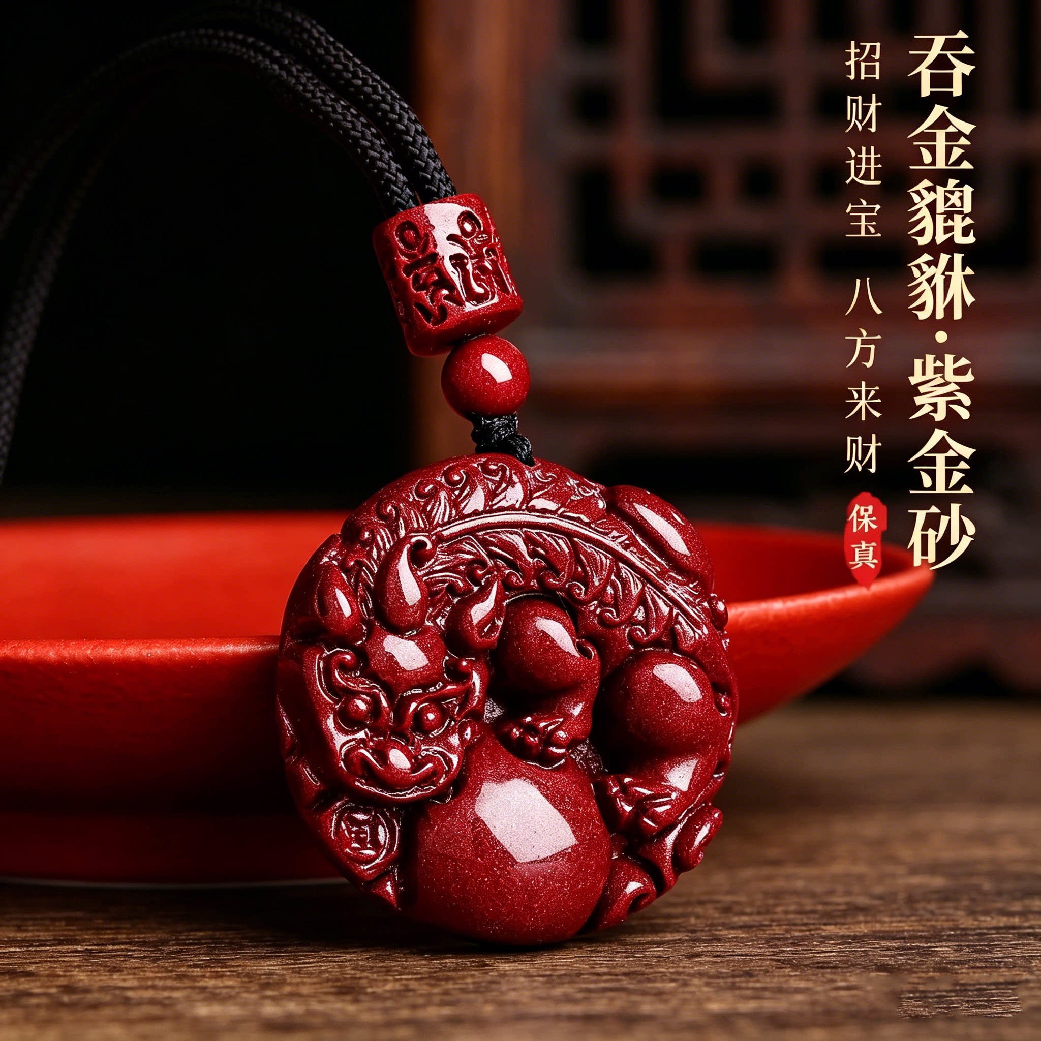 正品天然朱砂貔貅吊坠女士属马本命年护身符挂件高含量紫金砂项链