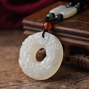 正品天然和田玉平安扣吊坠属马本命年双面貔貅护身符挂件玉石玉坠