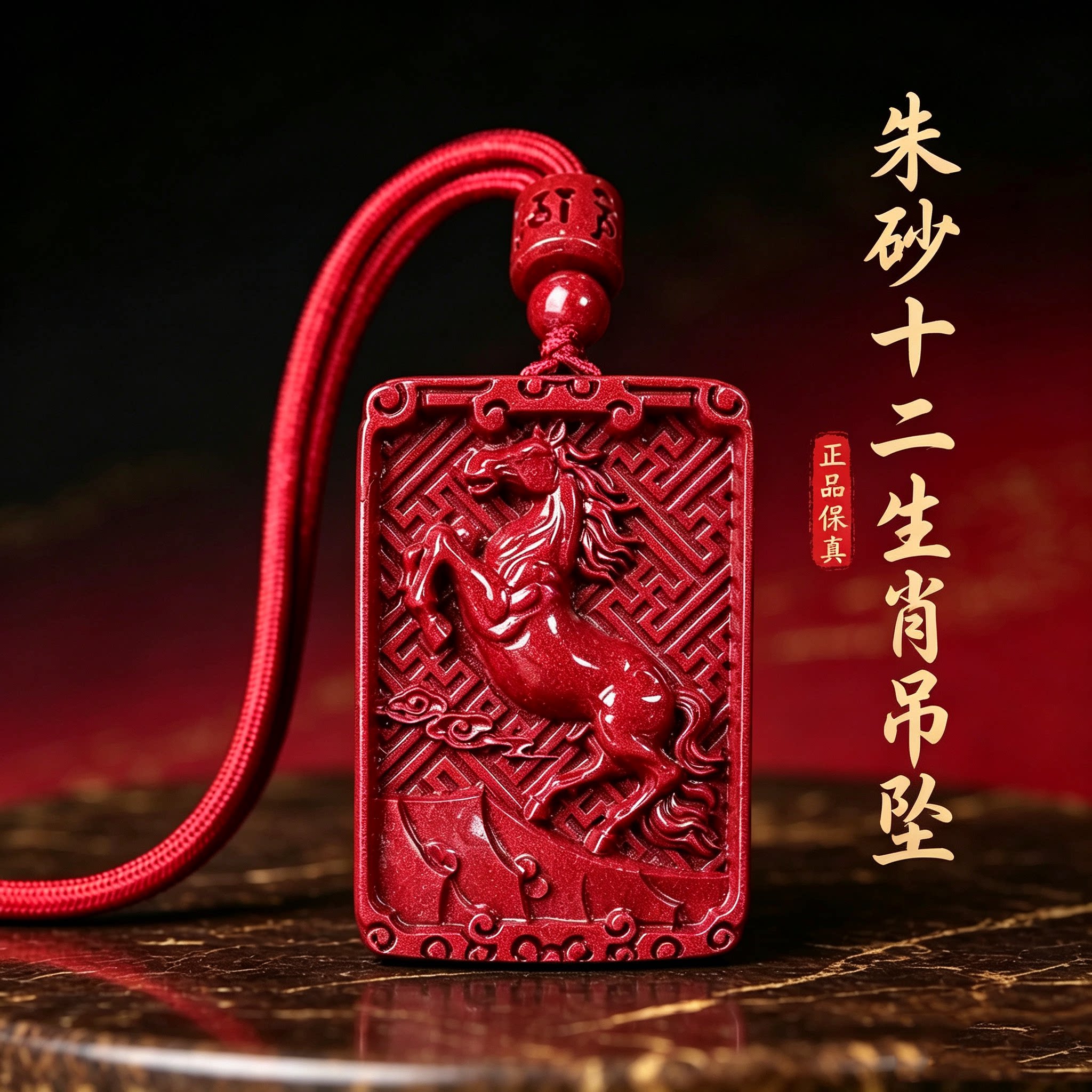 正品天然朱砂十二生肖吊坠女属马本命年转运护身符挂件项链礼物男