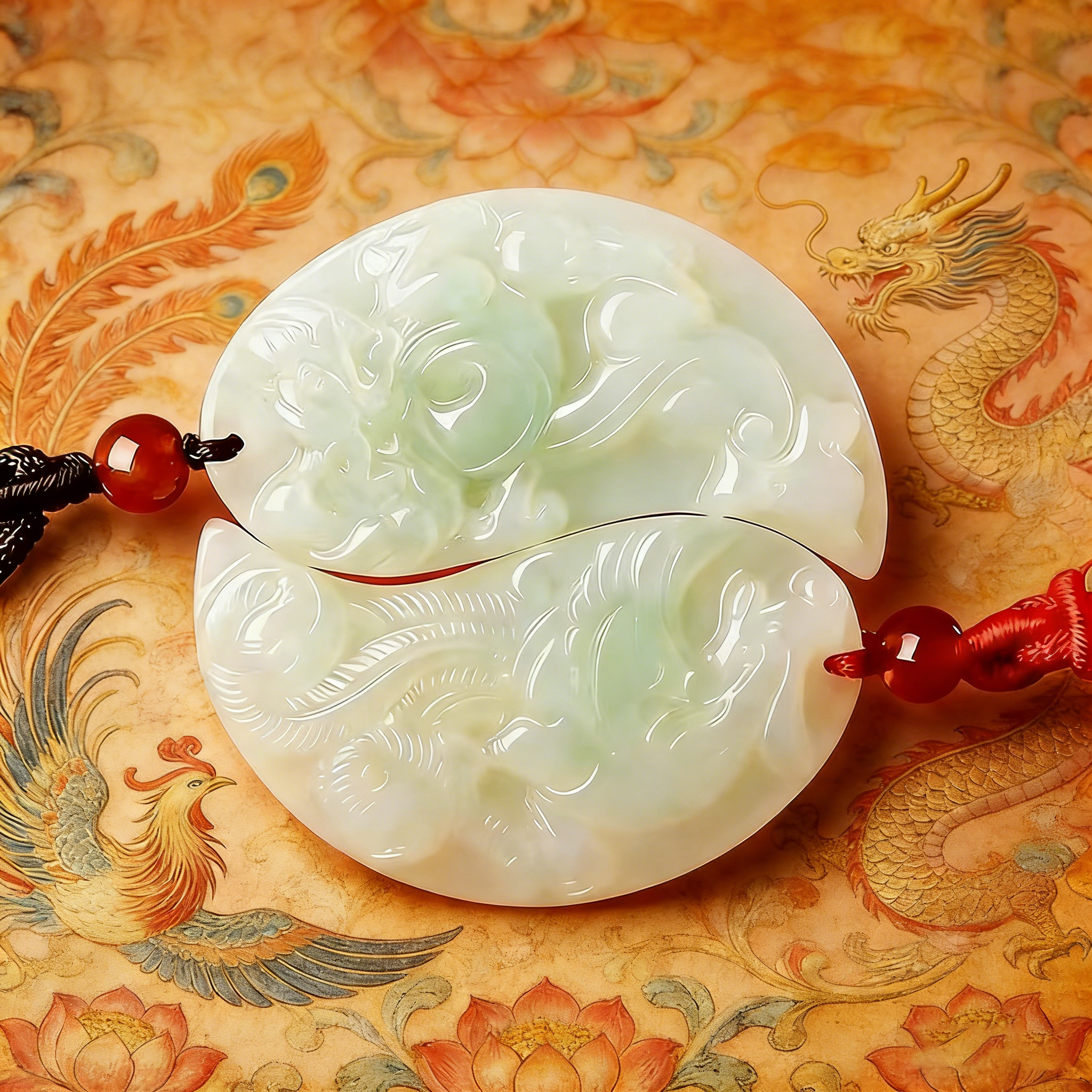 天然和田玉龙凤吊坠男女款一人一半情侣挂件玉石玉坠玉佩项链礼物