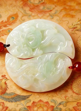 天然和田玉龙凤吊坠情侣款礼盒