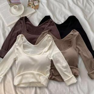 加绒加厚保暖内衣女冬季修身显瘦一体绒打底衫T恤棉毛衫低领秋衣