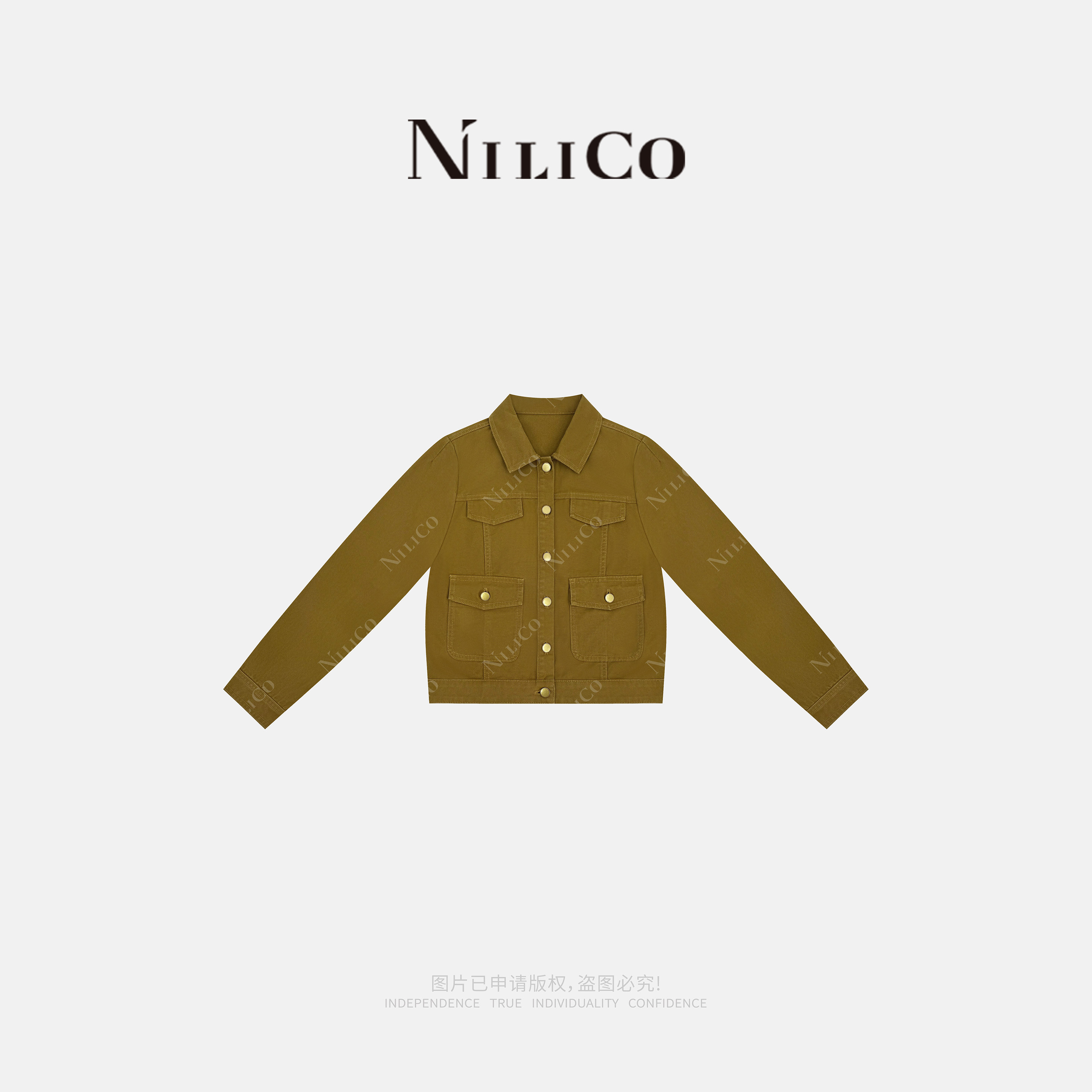 NILICO陈媚【云尽秋】翻领修身复古正肩短款工装牛仔外套