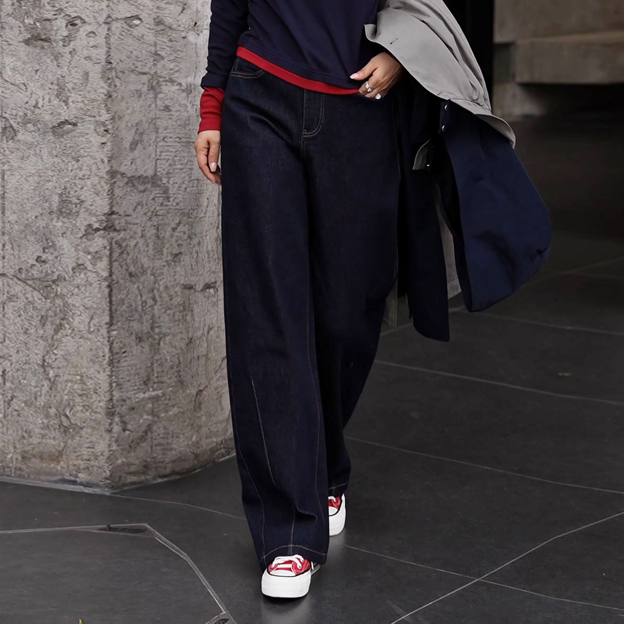 NILICO【马拉牛仔】高腰宽松休闲撞色水洗松弛感显瘦牛仔裤