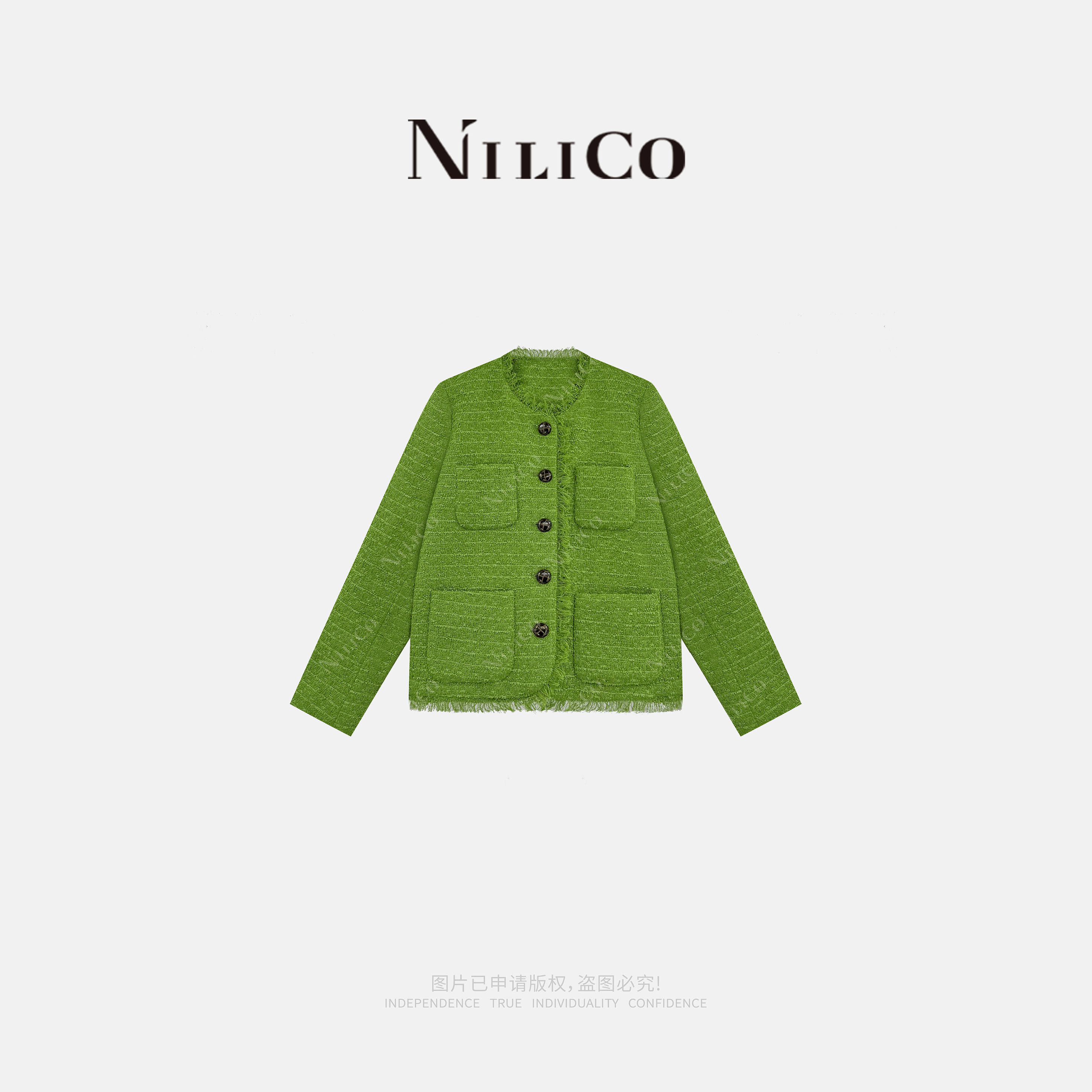 NILICO陈媚【森灵】无领小香风森系长袖复古小香风女外套,女装/女士精品,短外套,淘宝优惠券,粉丝福利购,淘宝优惠卷