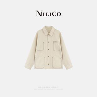 独特上衣 复古巴恩风重磅水洗撞色线牛仔外套女春季 NILICO 线迹