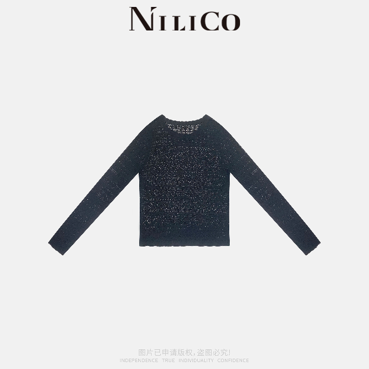 NILICO莱赛尔镂空波浪边圆领上衣