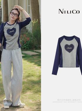 NILICO【心韵】爱心专属标识拼接设计圆领女T恤