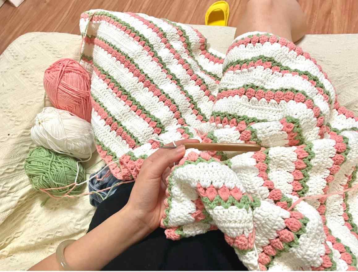 【nabi手作】郁金香钩针毯子diy编织毛线团手工制作材料包新手