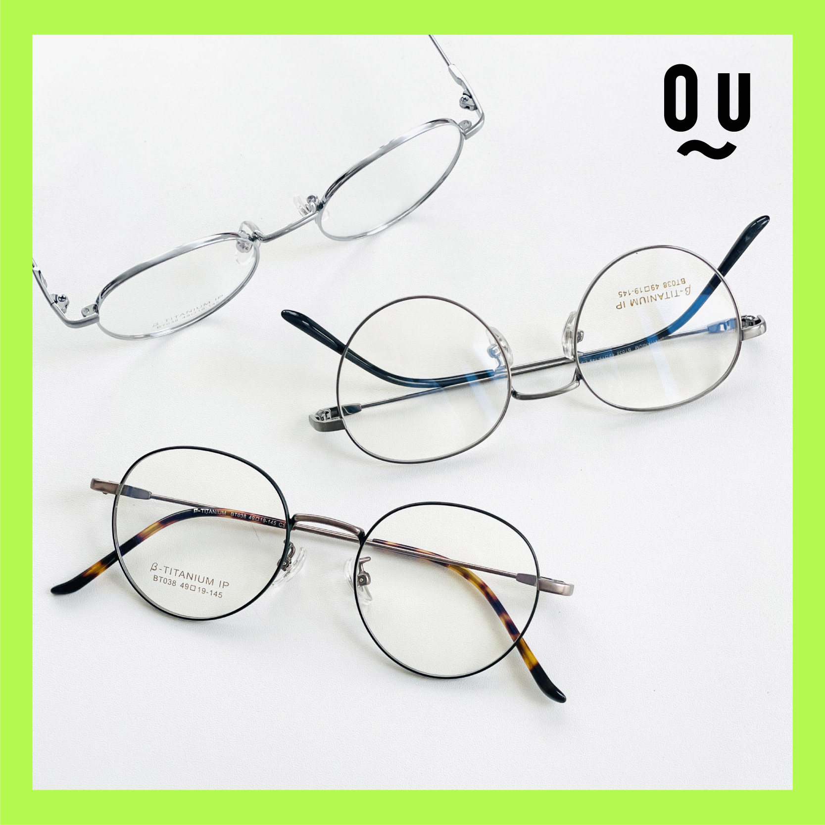 QU复古超轻钛眼镜女清冷日系圆框可配高度数近视老钱细框男平光镜