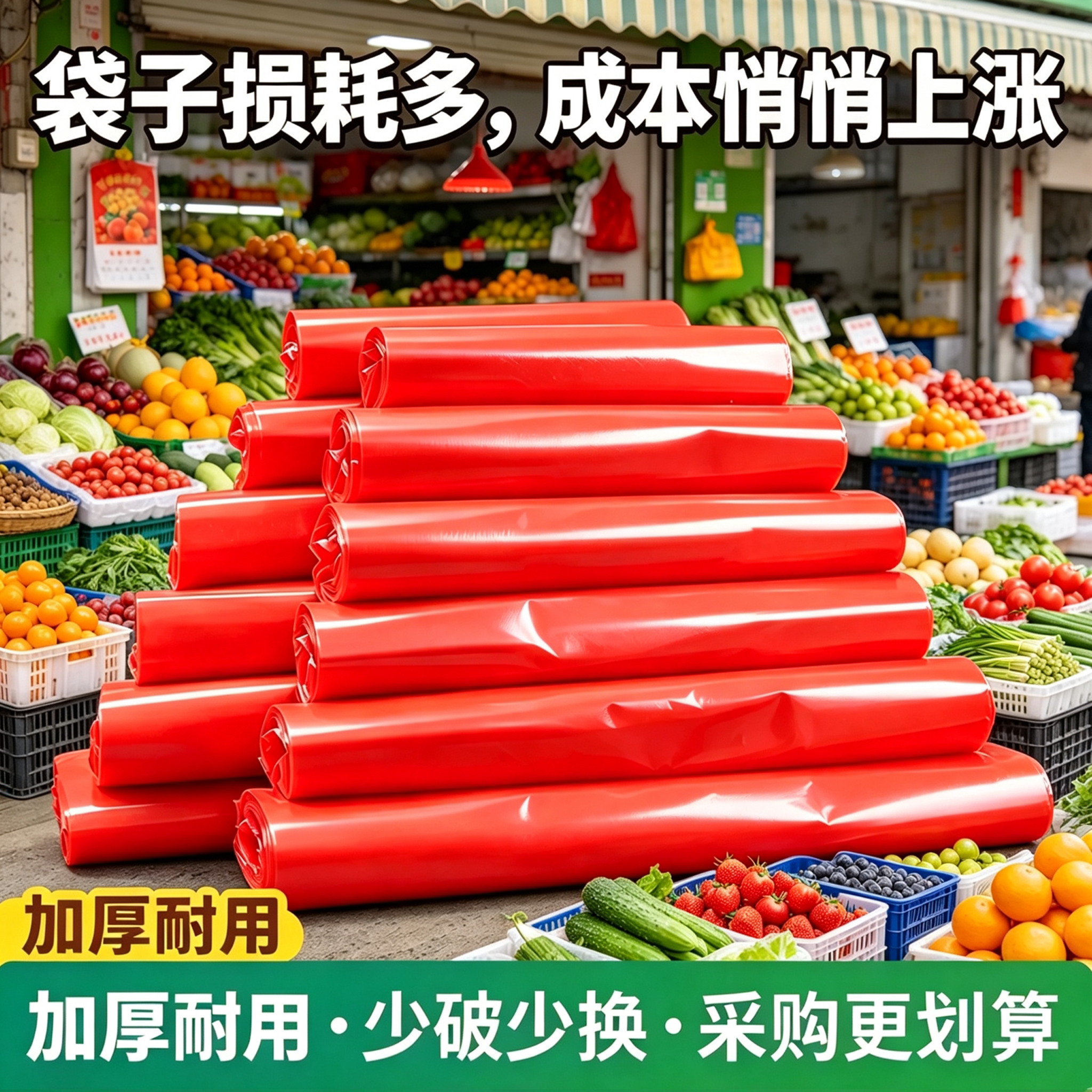 生鲜果蔬防爆底红塑料袋水果店商用耐扎散称称重背心袋打包方便袋