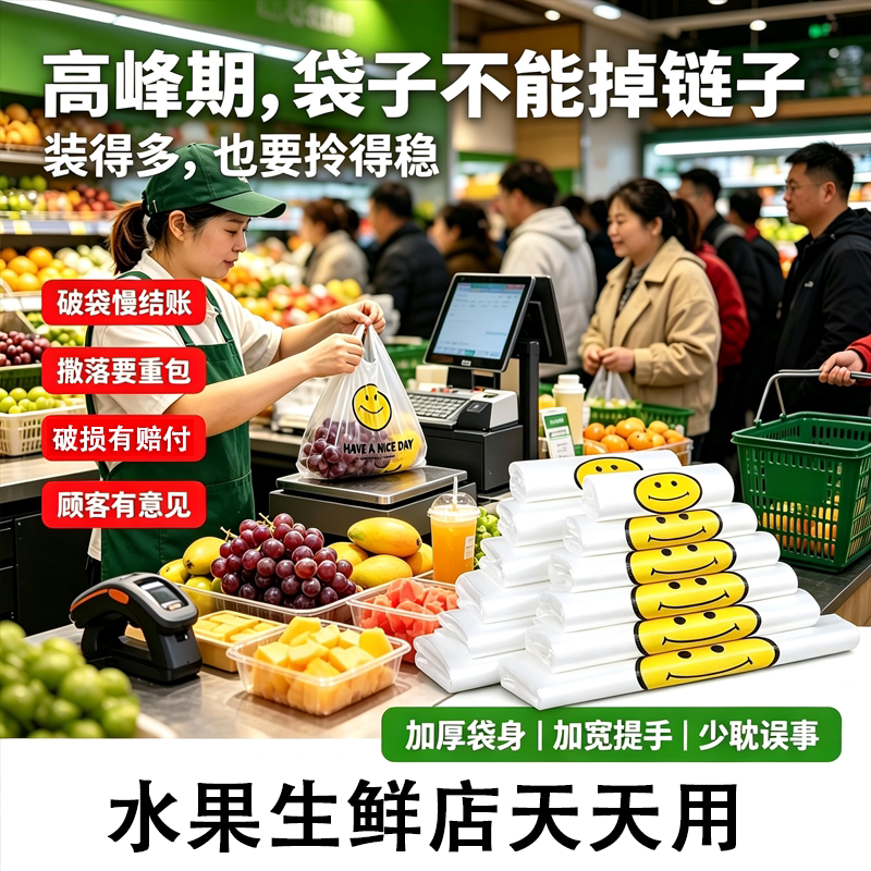生鲜果蔬商用笑脸袋加厚防漏装西瓜不易破水果店采购专用袋塑料袋