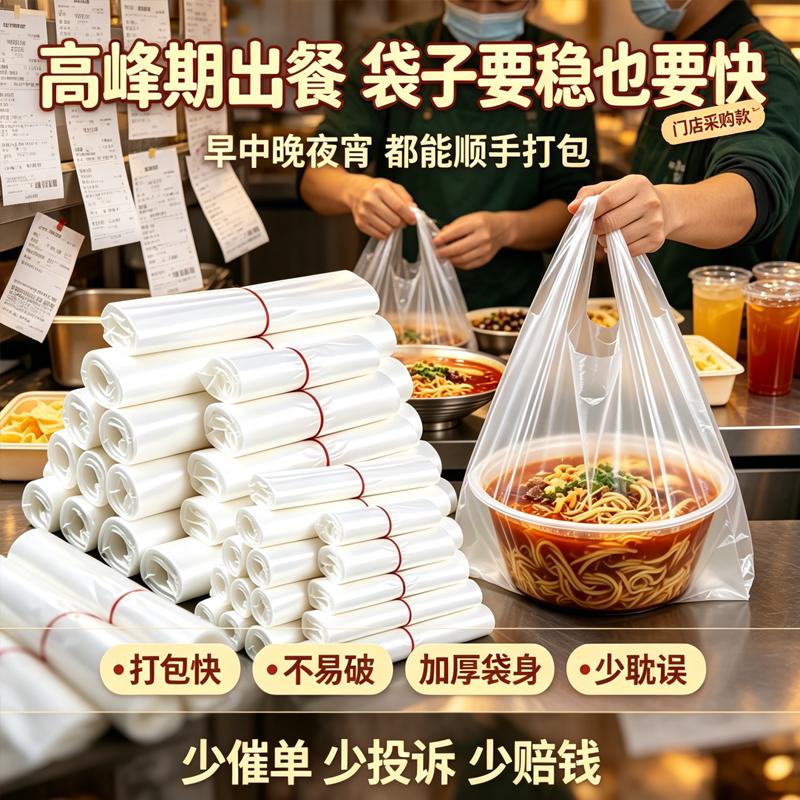 耐高温小白打包塑料袋热汤外卖打包餐饮门店背心手提袋加厚商用袋图片