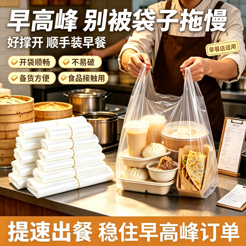 商用食品袋小白袋麻辣烫热汤打包袋防渗漏餐饮店外卖手提袋塑料袋图片