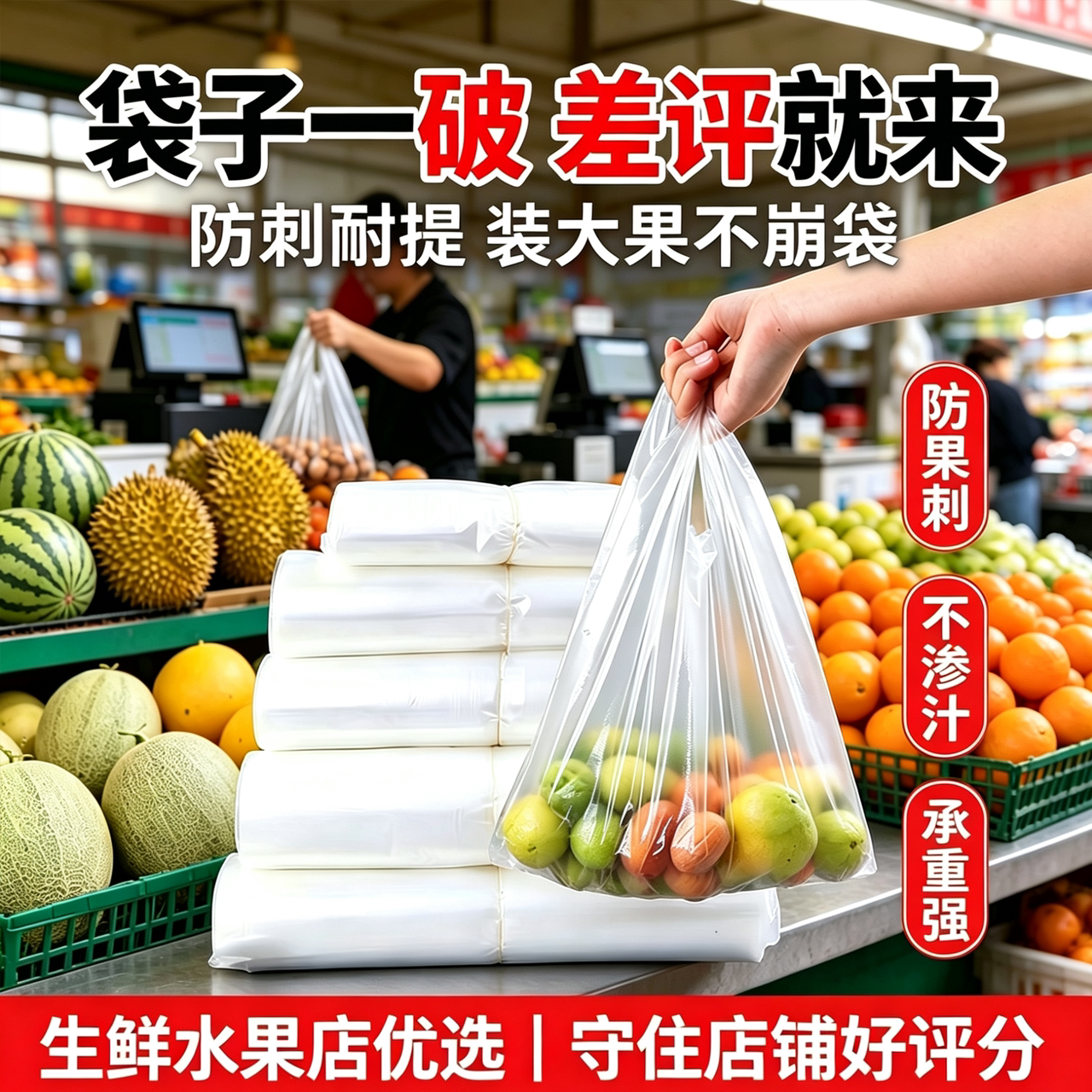 生鲜果蔬打包袋手提袋加厚透明背心袋水果店外卖防漏一次性塑料袋