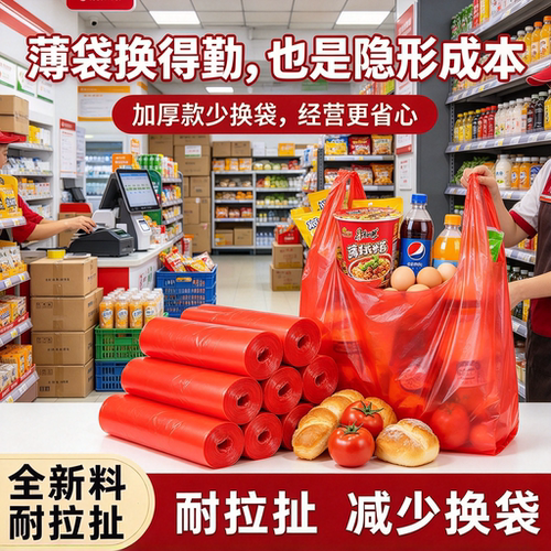 商超门店收银红色塑料袋便利店防撕裂熟食果蔬袋商用背心袋食品袋