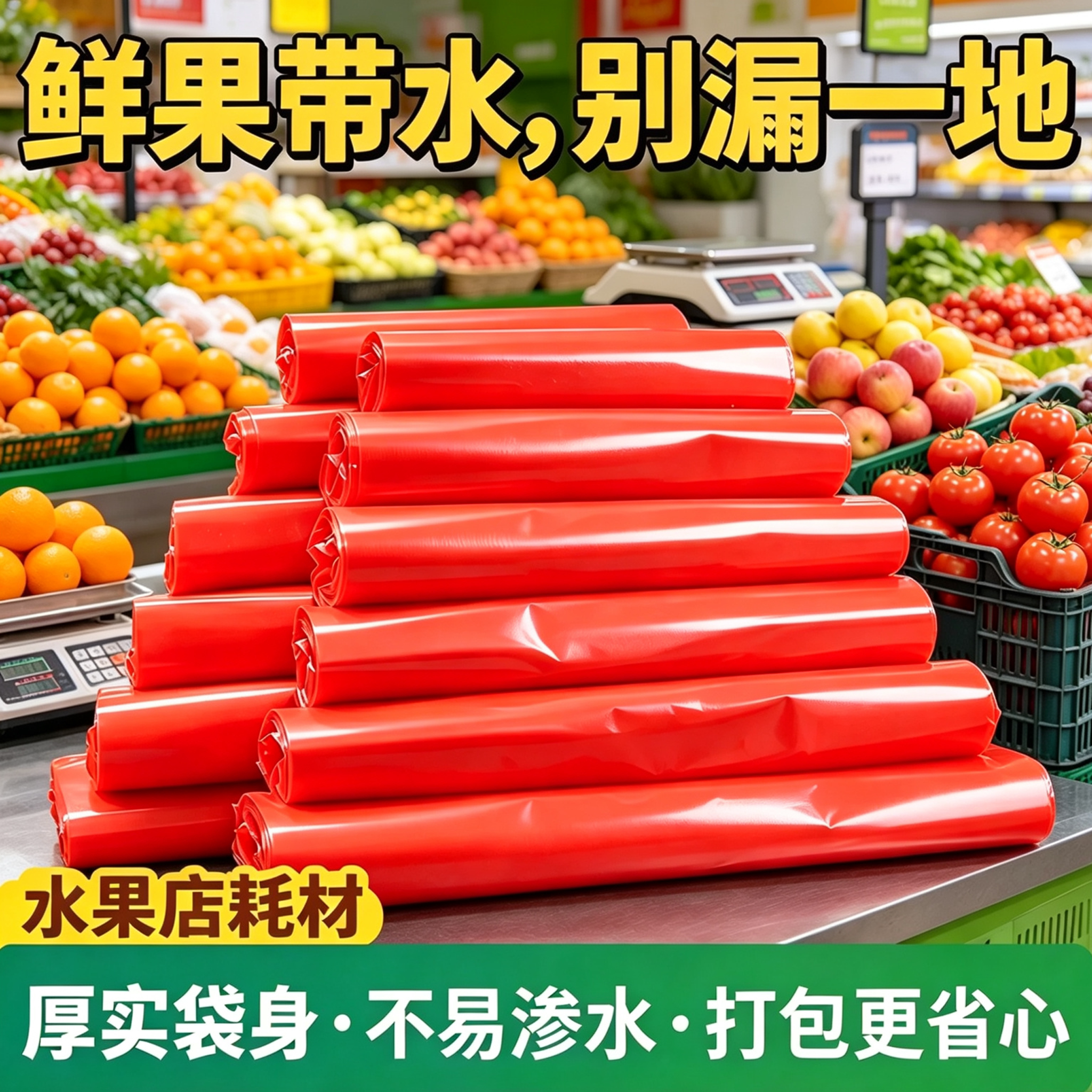 红色 PE 新料背心袋生鲜摊果蔬袋称重打包袋商用一次性手提塑料袋