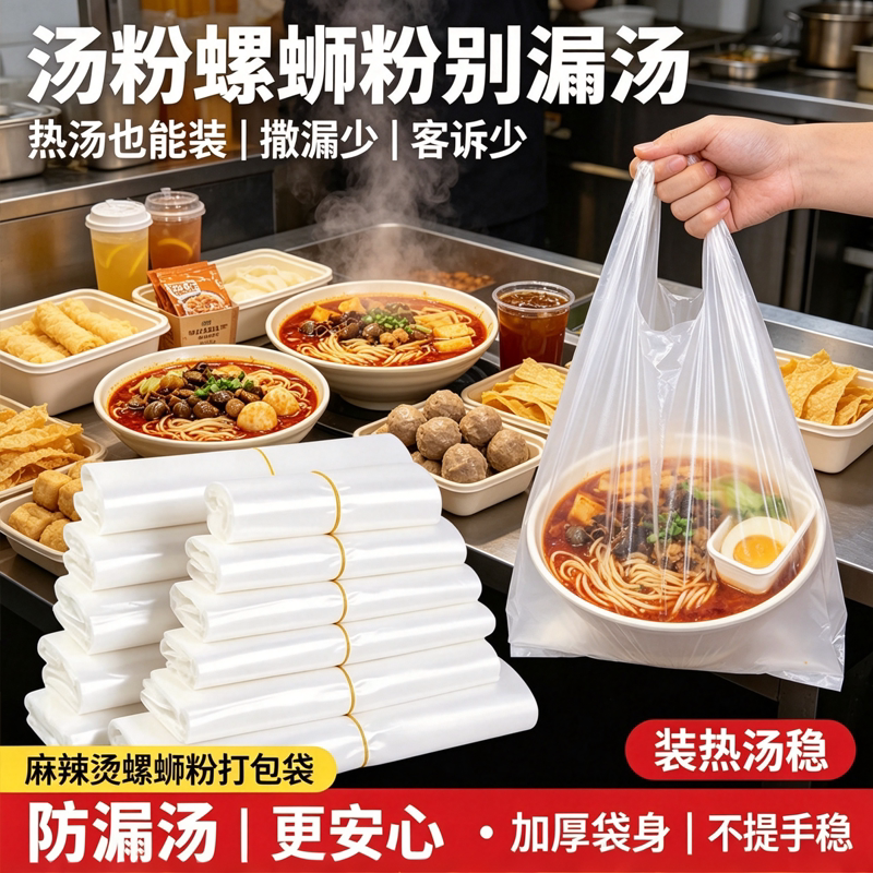 摆摊小吃外卖打包小白袋大容量商用一次性背心塑料袋餐饮手提袋子图片