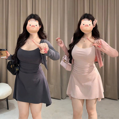 大码吊带裙套装夏季辣妹微胖mm
