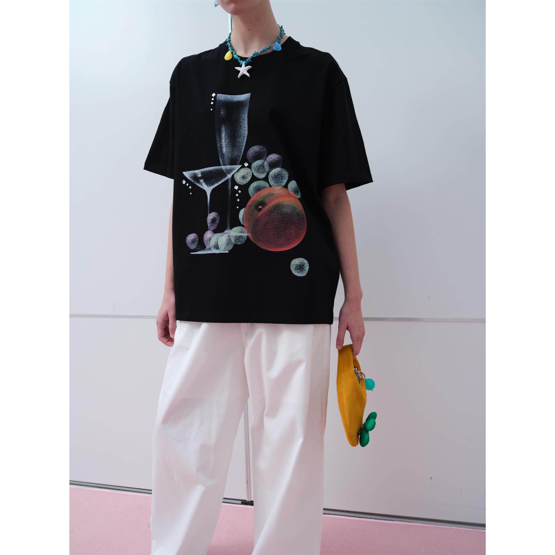 RedRef 短袖上衣手绘缤纷水果气泡酒印花烫钻T恤女夏