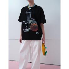 RedRef 短袖上衣手绘缤纷水果气泡酒印花烫钻T恤女夏