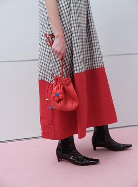 RedRef 撞色编织花朵手提小水桶包包女新款