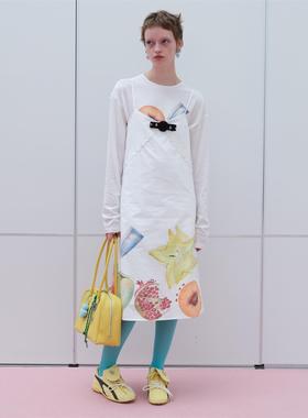 RedRef 夏日手绘缤纷水果吊带连衣裙修身长裙女新款