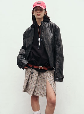 redref 擦皮立领修身拉链夹克
