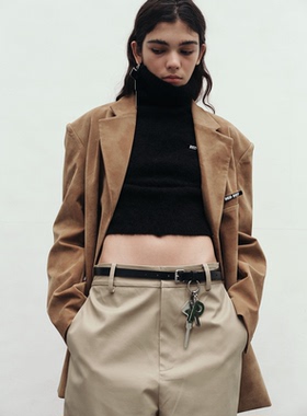 redref 焦糖色大廓形翻领单排扣西装外套