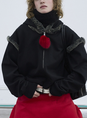 RedRef 毛茸茸拼接分割开衫卫衣长袖外套女秋冬