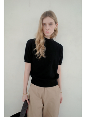 REDF 半高领时尚修身针织衫纯色打底衫短袖上衣T恤女款新款