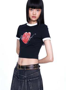 redref 纯色印花树莓刺绣短款T恤