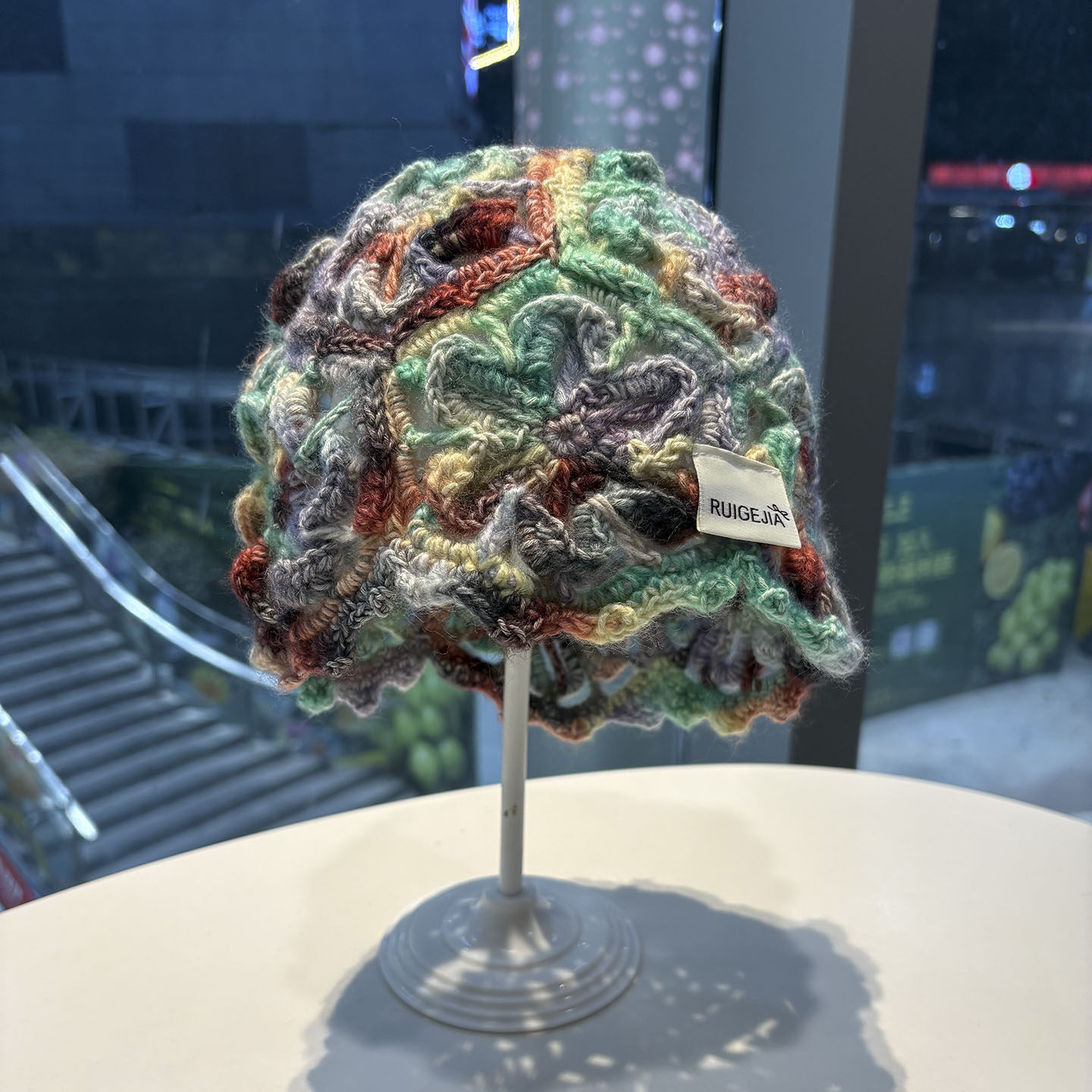 晕染手工编织花朵渐变针织套头帽