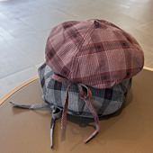 日系复古肌理感格纹贝雷帽女街拍百搭显脸小画家帽学生户外南瓜帽