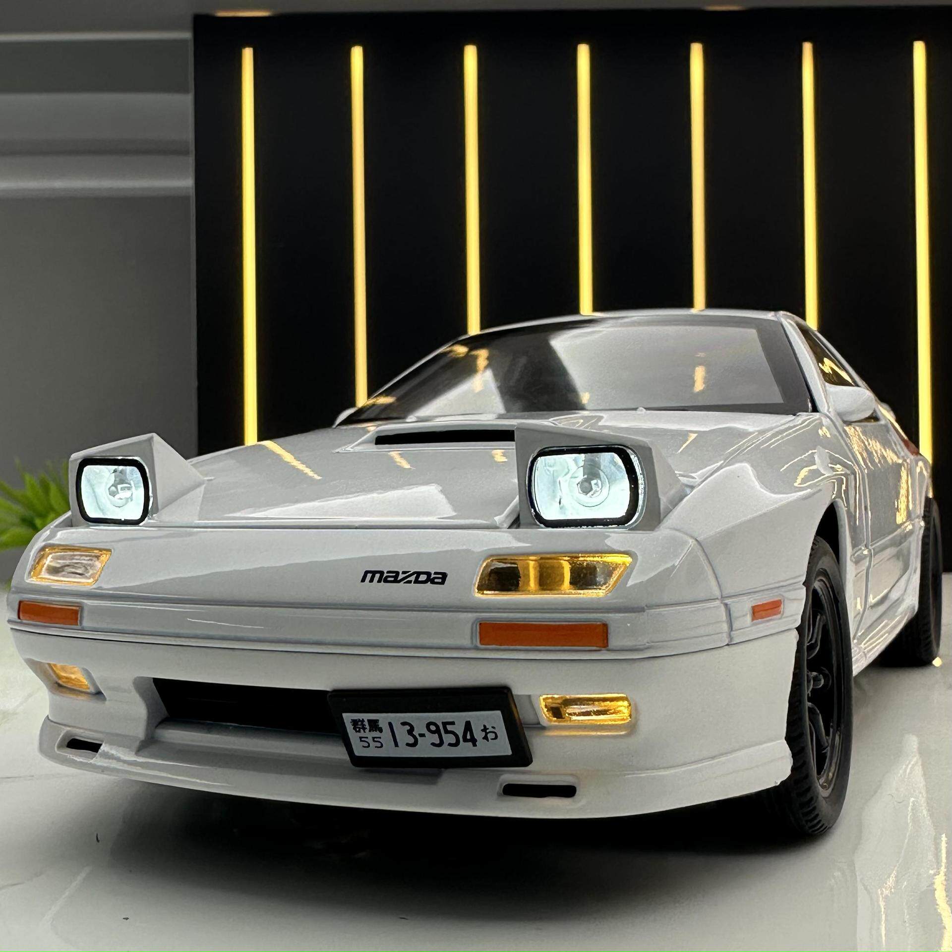 新款 1:24马自达RX7 合金汽车模型 收藏摆件 声光开门经典跑车JDM