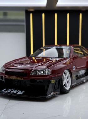 新款1:18日产GTR34改装版 合金汽车模型潮玩收藏摆件声光玩具跑车