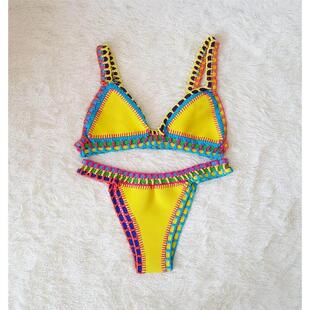 bikini color crochet 钩边彩色比基尼 bathing suit beach Sexy