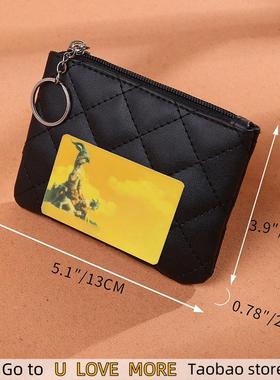 Women PU Leather Zip Coin Wallet Key Chain Fashion Small Pur