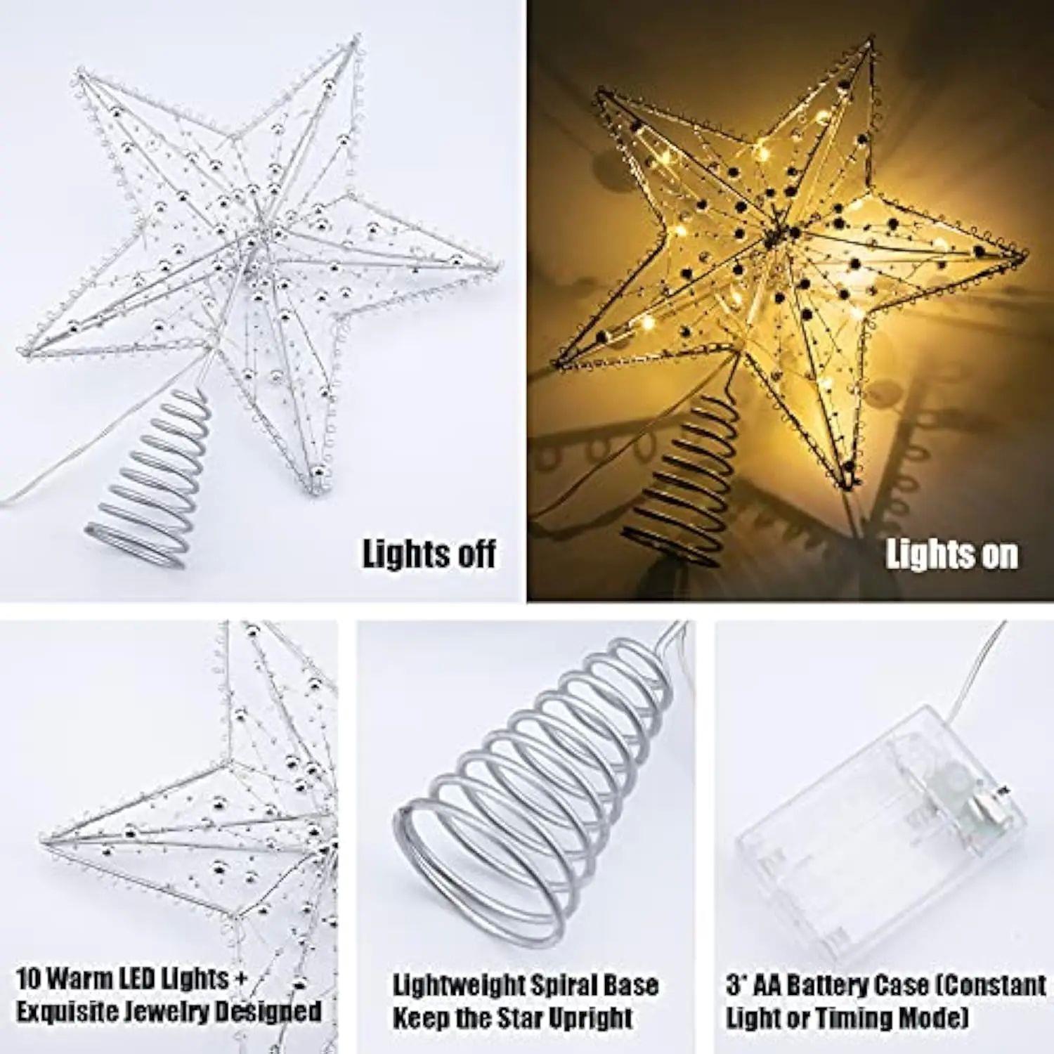 Christmas Tree Top Silver Star Decoration Christmas Tree Orn