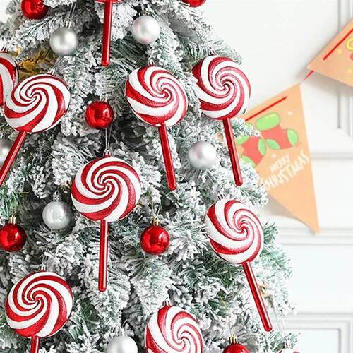 4Pcs Christmas Big Lollipop Candy Cane Pendant Xmas Tree