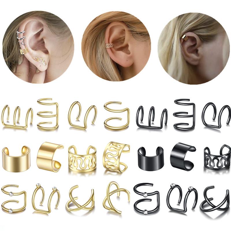 Ear Cuff Gold Leaves Non-Piercing Ear Clips Fake Cartilage E