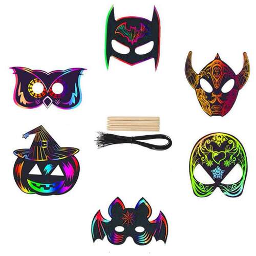 万圣6pcHalloween scratch painting animal mask DIY decoration