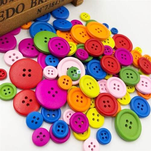 100Pcs 4Holes Mixed Size Wood Buttons For Craft Round Sewing