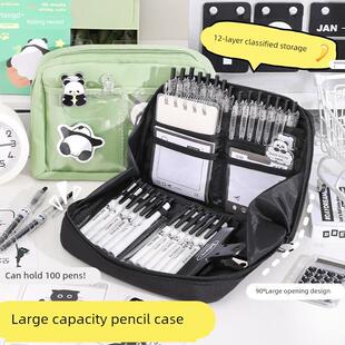 Large Capacity Pencil Case 3 Compartment Pouch Pen Bag Doub1