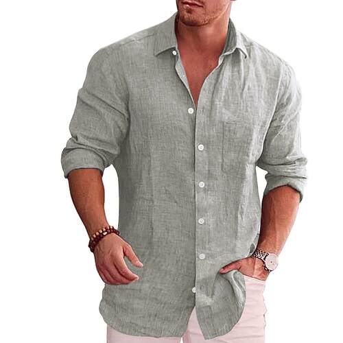Polo collar long sleeved casual shirt for men翻领长袖衬衫男