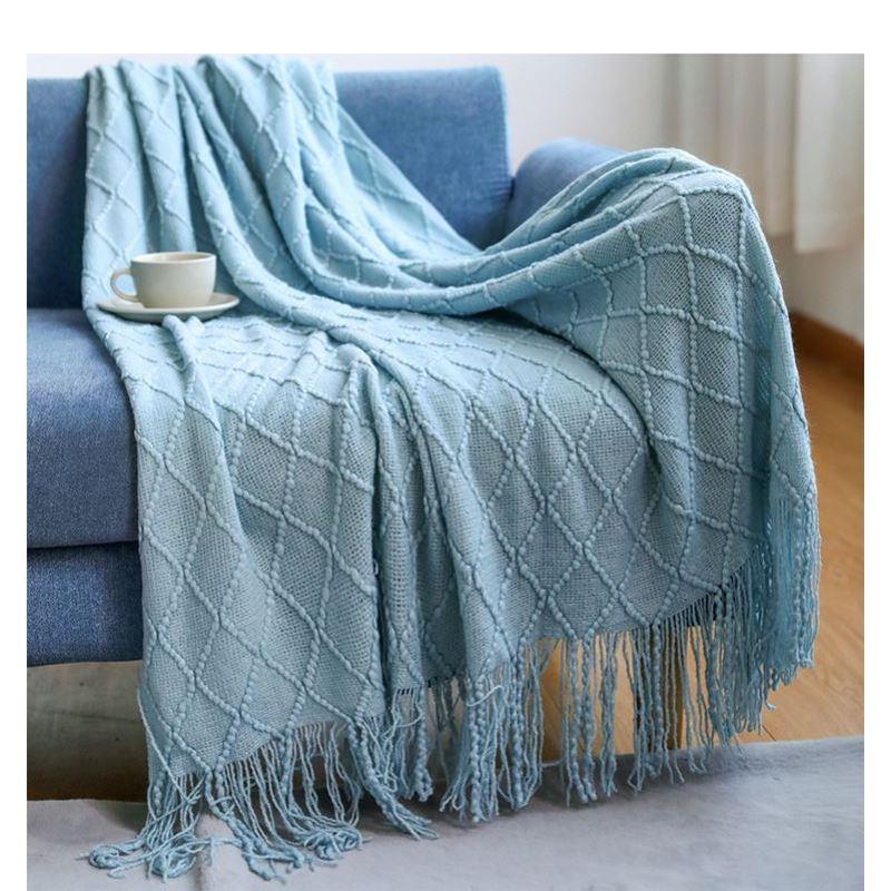 Knitted blanket, sofa blanket, blanket, tassel nap blanket