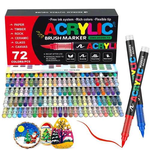 72 Colors Acrylic Paint Markers Soft Brush Tip Acrylic Marke