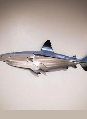 海洋动物壁挂公园摆件鲨鱼铁艺工艺装饰品不锈钢家居金属外贸跨境