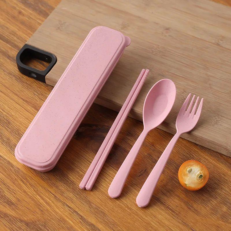 3Pcs/Set Portable Tableware Set Plastic Cutlery Sets Fork Sp